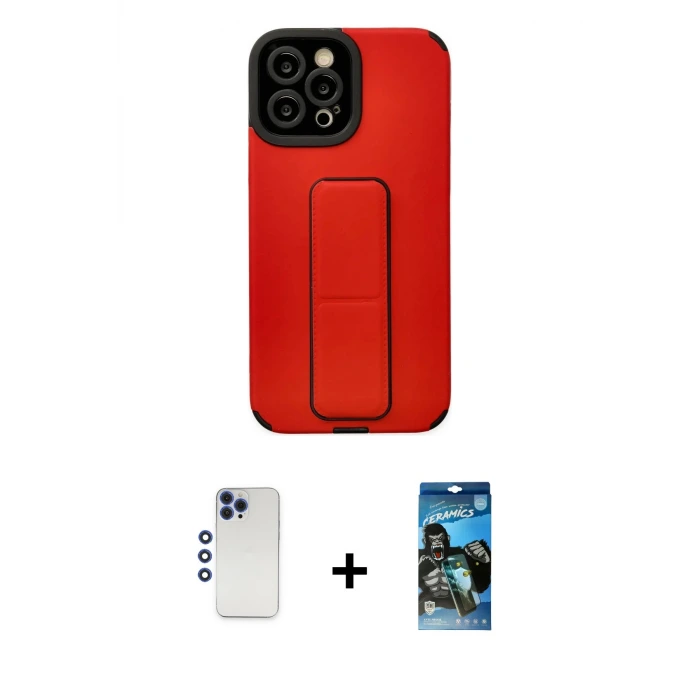 ieg™ iPhone 12 Pro Max Kılıf Çekirdek Yansıma - Siyah 34D Izgaralı Cam + Shine Kamera Lens - LT
