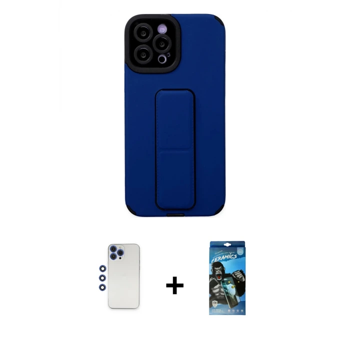 ieg™ iPhone 12 Pro Max Kılıf Çekirdek Yansıma - Siyah 34D Izgaralı Cam + Shine Kamera Lens - LT