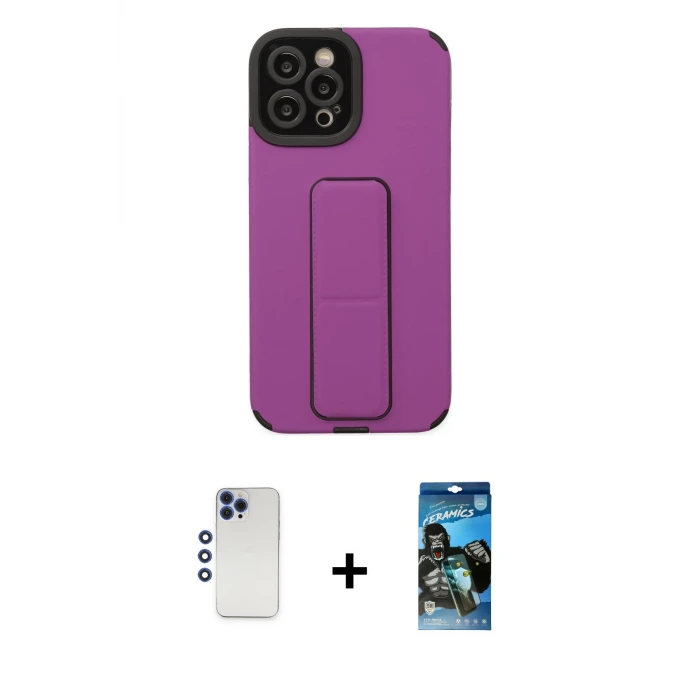 ieg™ iPhone 12 Pro Max Kılıf Çekirdek Yansıma - Siyah 34D Izgaralı Cam + Shine Kamera Lens - LT