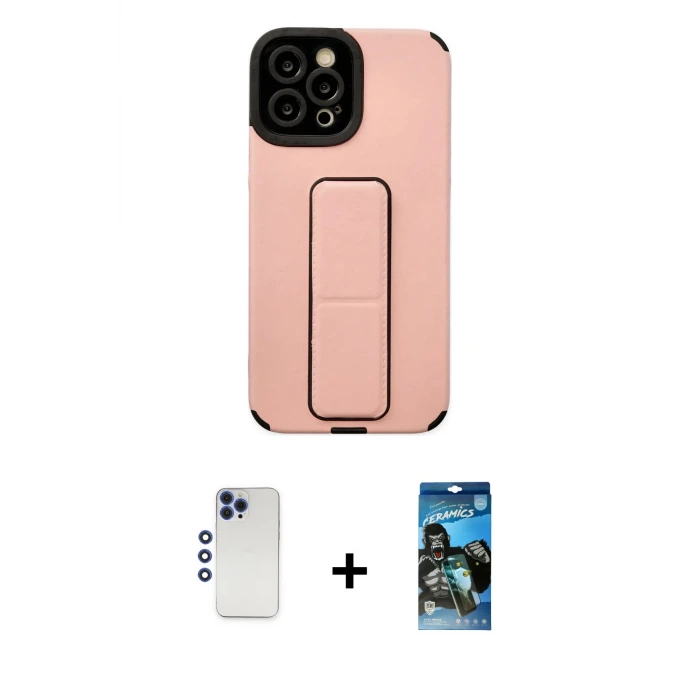ieg™ iPhone 12 Pro Max Kılıf Çekirdek Yansıma - Siyah 34D Izgaralı Cam + Shine Kamera Lens - LT