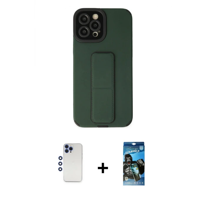 ieg™ iPhone 12 Pro Max Kılıf Çekirdek Yansıma - Siyah 34D Izgaralı Cam + Shine Kamera Lens - LT