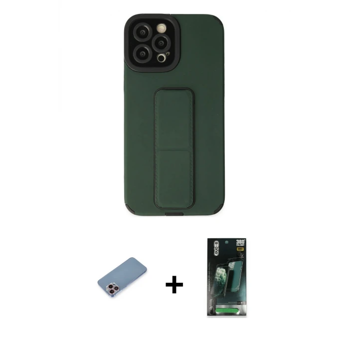 ieg™ iPhone 12 Pro Max Kılıf Çekirdek Yansıma - Siyah 360 Mat Full Body Arka Koruyucu + Shine Kamera Lens Koruma Cam - PE