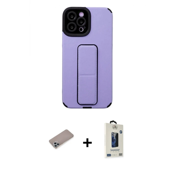 ieg™ iPhone 12 Pro Max Kılıf Çekirdek Yansıma - Siyah Bilvis Hayalet Cam Ekran Koruyucu + Shine Kamera Lens Koruma Cam - SABE
