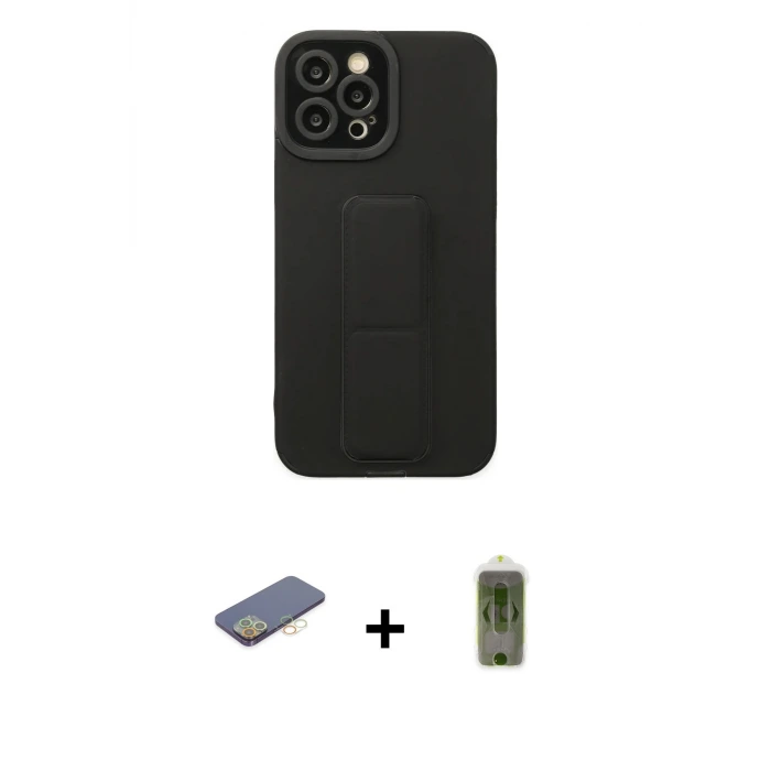 ieg™ iPhone 12 Pro Max Kılıf Çekirdek Yansıma - Siyah Joko Magic 5D Hayalet Cam + Renkli Kamera Lens Koruma Cam - SI