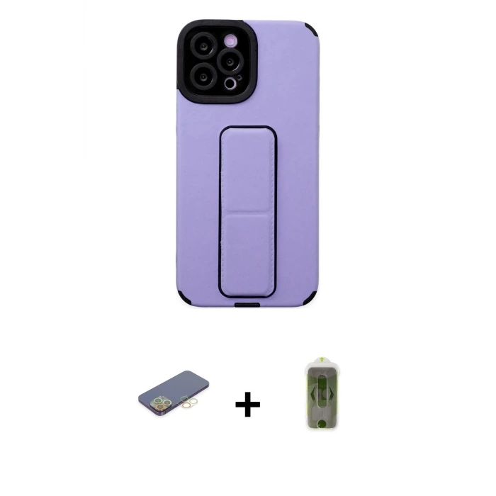 ieg™ iPhone 12 Pro Max Kılıf Çekirdek Yansıma - Siyah Joko Magic 5D Hayalet Cam + Renkli Kamera Lens Koruma Cam - SI