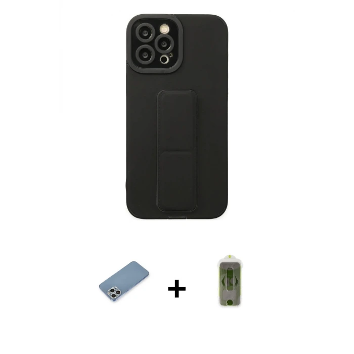 ieg™ iPhone 12 Pro Max Kılıf Çekirdek Yansıma - Siyah Joko Magic 5D Hayalet Cam + Shine Kamera Lens Koruma Cam - GS