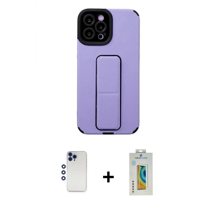 ieg™ iPhone 12 Pro Max Kılıf Çekirdek Yansıma - Siyah Polymer Nano Ekran Koruyucu + Shine Kamera Lens - LT