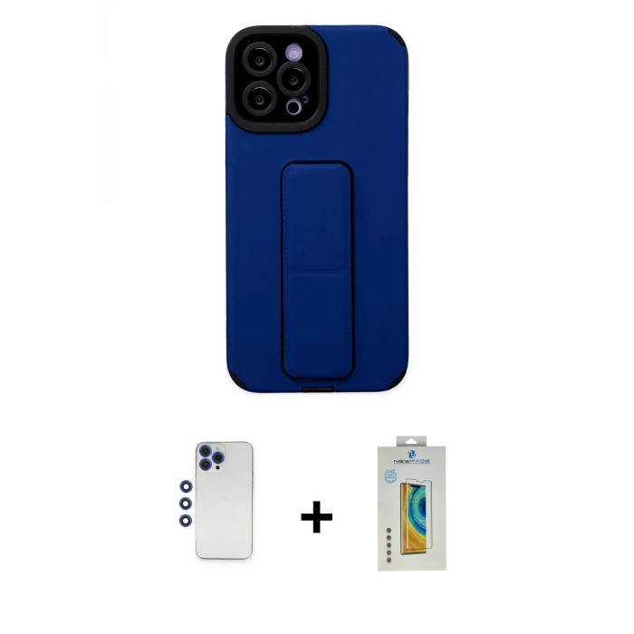 ieg™ iPhone 12 Pro Max Kılıf Çekirdek Yansıma - Siyah Polymer Nano Ekran Koruyucu + Shine Kamera Lens - LT