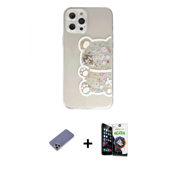 ieg™ iPhone 12 Pro Max Kılıf Eksen Asil Prime - Şeffaf Temperli Cam Ekran Koruyucu + Metal Kamera Lens Koruma Cam - GD