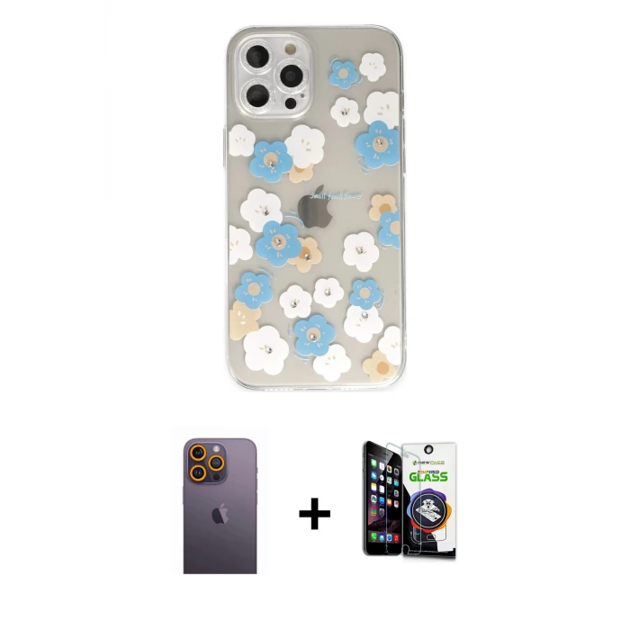 ieg™ iPhone 12 Pro Max Kılıf Eksen Asil Prime - Şeffaf Temperli Cam Ekran Koruyucu + Neon Fosforlu Kamera Lens - SI