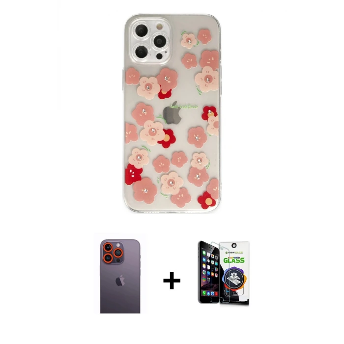ieg™ iPhone 12 Pro Max Kılıf Eksen Asil Prime - Şeffaf Temperli Cam Ekran Koruyucu + Neon Fosforlu Kamera Lens - TU