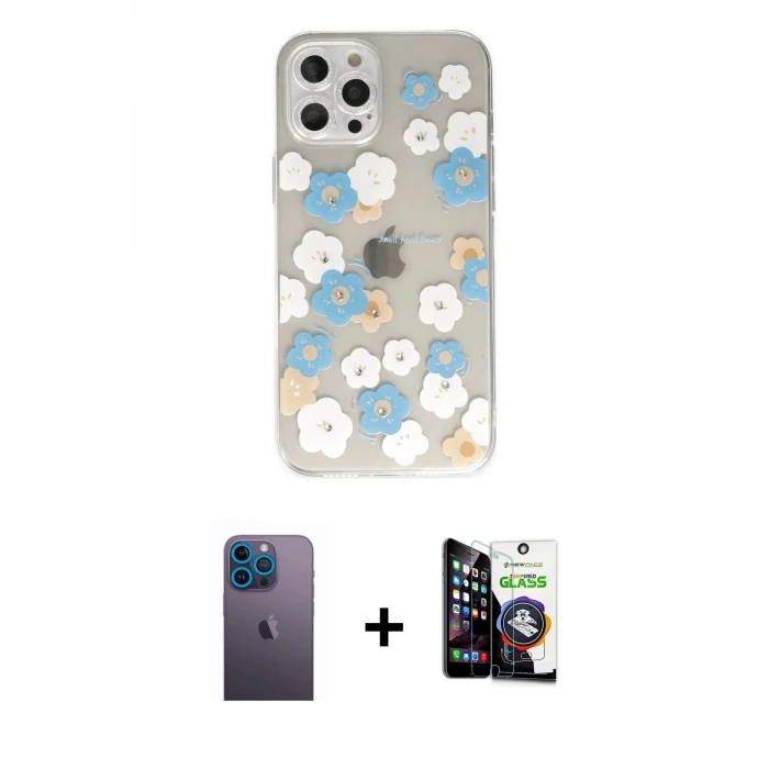 ieg™ iPhone 12 Pro Max Kılıf Eksen Asil Prime - Şeffaf Temperli Cam Ekran Koruyucu + Neon Fosforlu Kamera Lens - MI