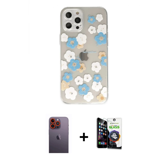 ieg™ iPhone 12 Pro Max Kılıf Eksen Asil Prime - Şeffaf Temperli Cam Ekran Koruyucu + Neon Fosforlu Kamera Lens - TU