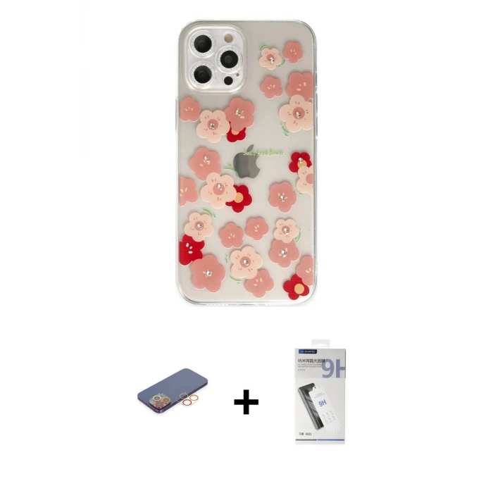 ieg™ iPhone 12 Pro Max Kılıf Eksen Asil Prime - Şeffaf Uv Polymer Nano Ekran Koruyucu + Renkli Kamera Lens Koruma Cam - TU