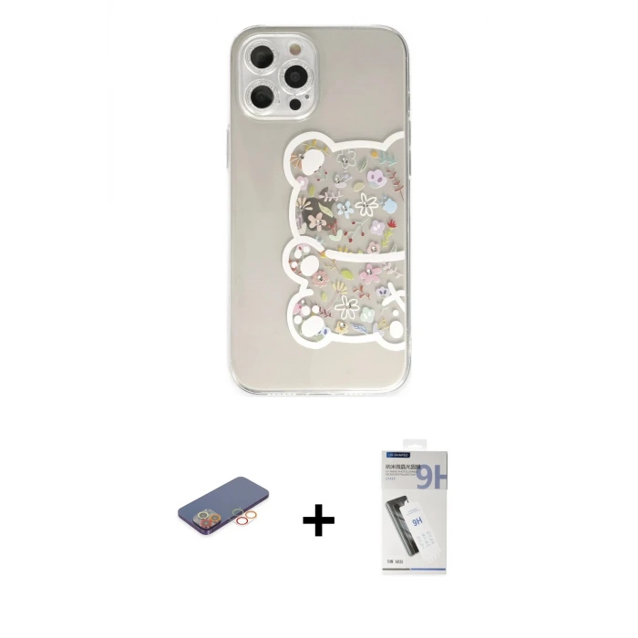 ieg™ iPhone 12 Pro Max Kılıf Eksen Asil Prime - Şeffaf Uv Polymer Nano Ekran Koruyucu + Renkli Kamera Lens Koruma Cam - TU