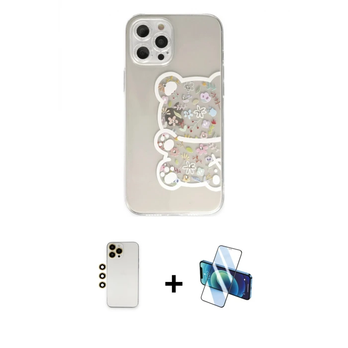 ieg™ iPhone 12 Pro Max Kılıf Eksen Asil Prime - Siyah 3D Antistatik Cam Ekran Koruyucu + Shine Kamera Lens - GD