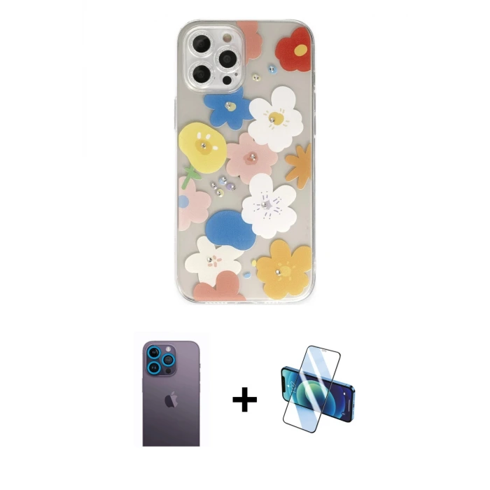 ieg™ iPhone 12 Pro Max Kılıf Eksen Asil Prime - Siyah 3D Antistatik Seramik Nano Ekran Koruyucu + Neon Fosforlu Kamera Lens - MI