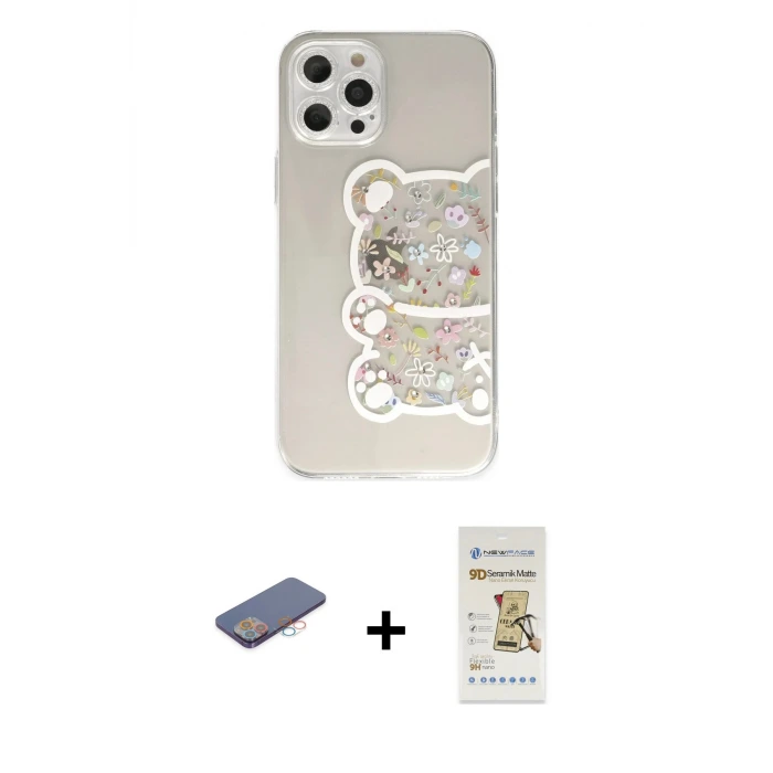 ieg™ iPhone 12 Pro Max Kılıf Eksen Asil Prime - Siyah Mat Seramik Nano Ekran Koruyucu + Renkli Kamera Lens Koruma Cam - PE