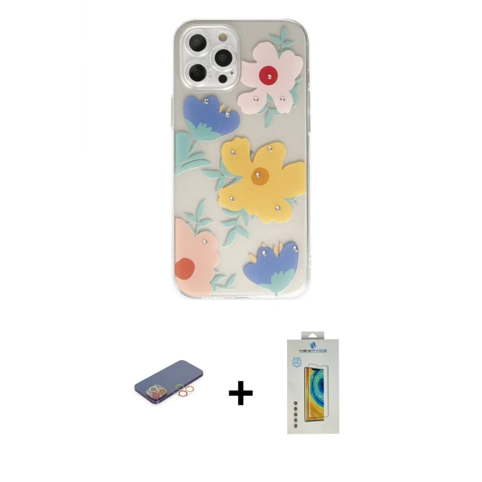 ieg™ iPhone 12 Pro Max Kılıf Eksen Asil Prime - Siyah Polymer Nano Ekran Koruyucu + Renkli Kamera Lens Koruma Cam - TU