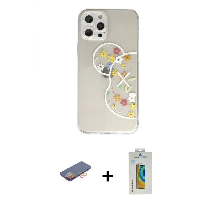 ieg™ iPhone 12 Pro Max Kılıf Eksen Asil Prime - Siyah Polymer Nano Ekran Koruyucu + Renkli Kamera Lens Koruma Cam - TU
