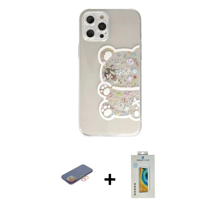 ieg™ iPhone 12 Pro Max Kılıf Eksen Asil Prime - Siyah Polymer Nano Ekran Koruyucu + Renkli Kamera Lens Koruma Cam - TU