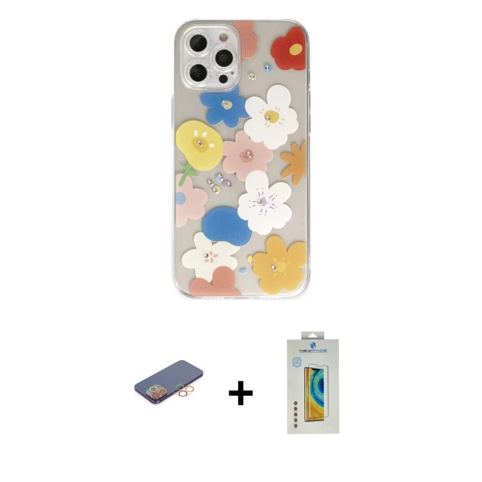 ieg™ iPhone 12 Pro Max Kılıf Eksen Asil Prime - Siyah Polymer Nano Ekran Koruyucu + Renkli Kamera Lens Koruma Cam - TU