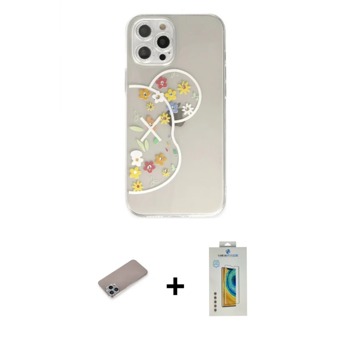 ieg™ iPhone 12 Pro Max Kılıf Eksen Asil Prime - Siyah Polymer Nano Ekran Koruyucu + Shine Kamera Lens Koruma Cam - SABE