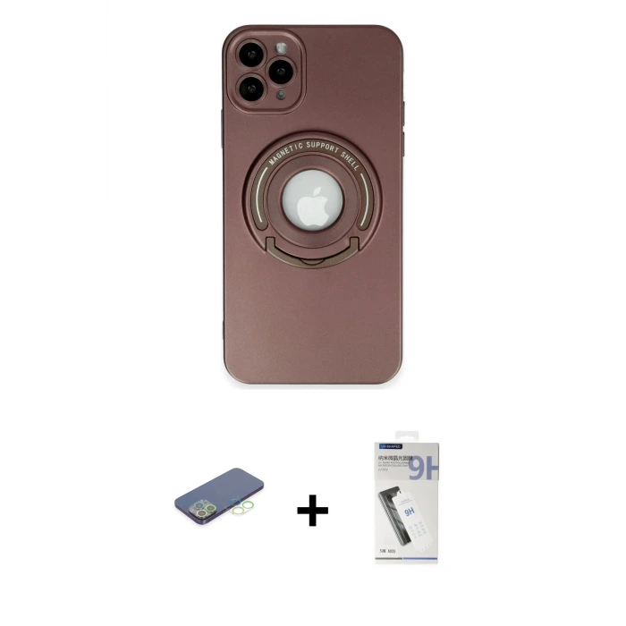 ieg™ iPhone 12 Pro Max Kılıf Eksen Klasik Prime - Şeffaf Uv Polymer Nano Ekran Koruyucu + Renkli Kamera Lens Koruma Cam - YL