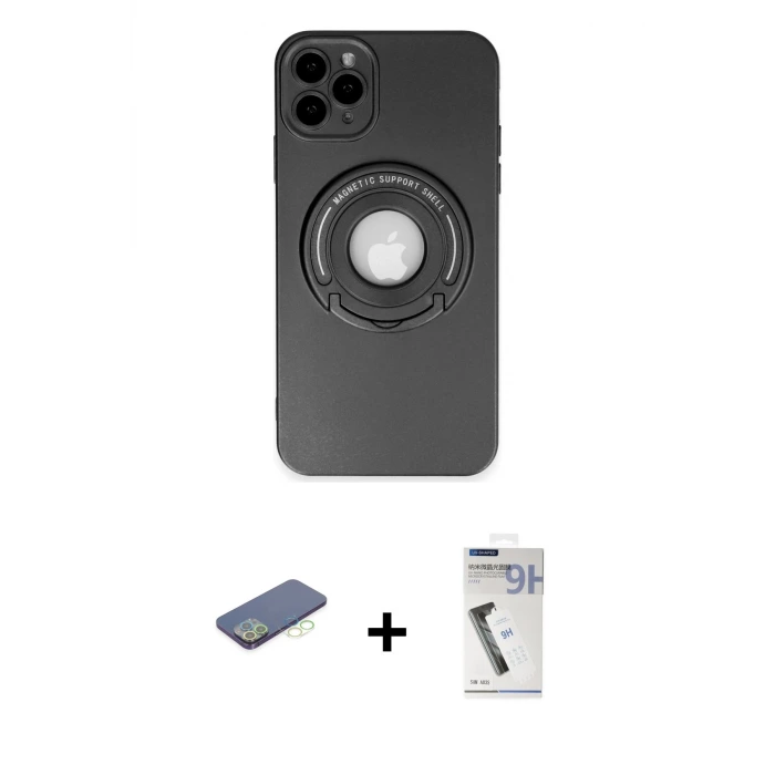 ieg™ iPhone 12 Pro Max Kılıf Eksen Klasik Prime - Şeffaf Uv Polymer Nano Ekran Koruyucu + Renkli Kamera Lens Koruma Cam - YL