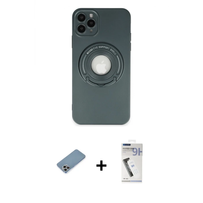 ieg™ iPhone 12 Pro Max Kılıf Eksen Klasik Prime - Şeffaf Uv Polymer Nano Ekran Koruyucu + Shine Kamera Lens Koruma Cam - GI