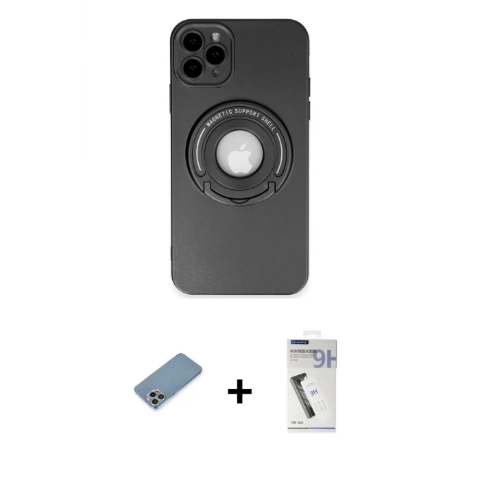 ieg™ iPhone 12 Pro Max Kılıf Eksen Klasik Prime - Şeffaf Uv Polymer Nano Ekran Koruyucu + Shine Kamera Lens Koruma Cam - GI