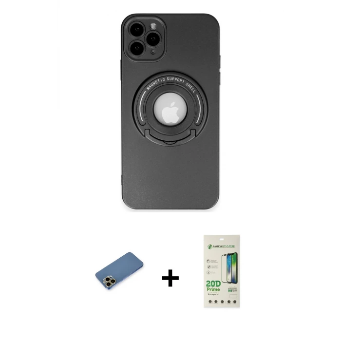 ieg™ iPhone 12 Pro Max Kılıf Eksen Klasik Prime - Siyah 20D Premium Cam Ekran Koruyucu + Shine Kamera Lens Koruma Cam - GD