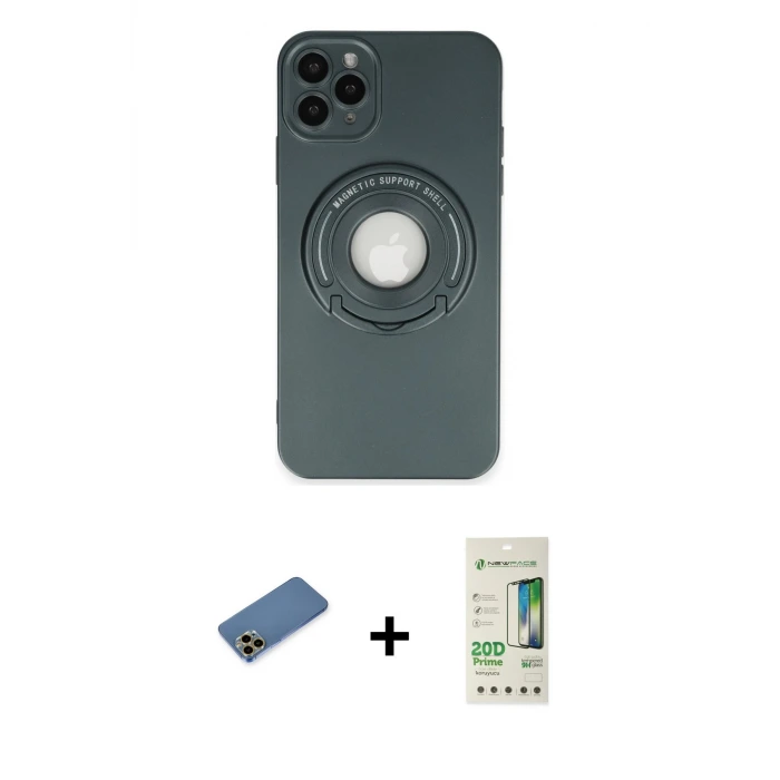 ieg™ iPhone 12 Pro Max Kılıf Eksen Klasik Prime - Siyah 20D Premium Cam Ekran Koruyucu + Shine Kamera Lens Koruma Cam - GD