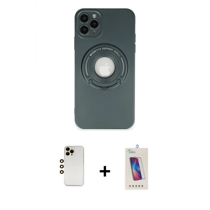 ieg™ iPhone 12 Pro Max Kılıf Eksen Klasik Prime - Siyah Joko 5D Cam + Shine Kamera Lens - GD