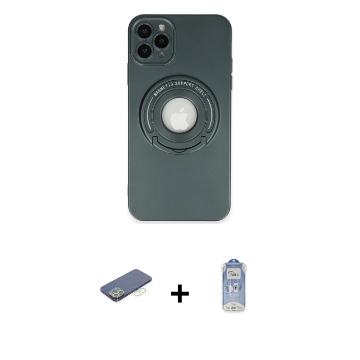 ieg™ iPhone 12 Pro Max Kılıf Eksen Klasik Prime - Siyah Joko Magic 5D Cam + Renkli Kamera Lens Koruma Cam - YL