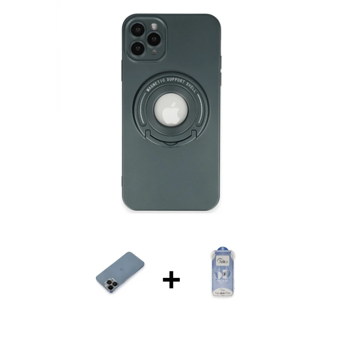 ieg™ iPhone 12 Pro Max Kılıf Eksen Klasik Prime - Siyah Joko Magic 5D Cam + Shine Kamera Lens Koruma Cam - SH