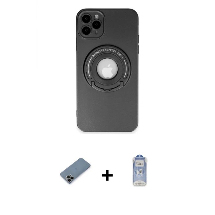 ieg™ iPhone 12 Pro Max Kılıf Eksen Klasik Prime - Siyah Joko Magic 5D Cam + Shine Kamera Lens Koruma Cam - SH