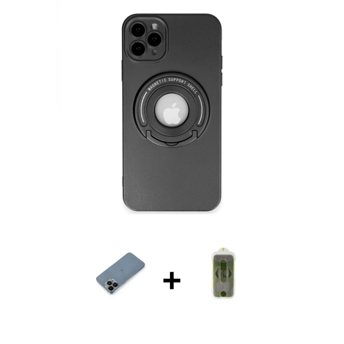 ieg™ iPhone 12 Pro Max Kılıf Eksen Klasik Prime - Siyah Joko Magic 5D Hayalet Cam + Shine Kamera Lens Koruma Cam - SH