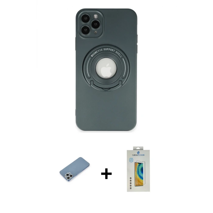 ieg™ iPhone 12 Pro Max Kılıf Eksen Klasik Prime - Siyah Polymer Nano Ekran Koruyucu + Shine Kamera Lens Koruma Cam - GS