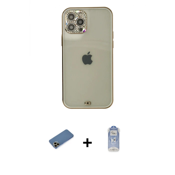 ieg™ iPhone 12 Pro Max Kılıf Eksen Minimal Koleksiyonu - Siyah Joko Magic 5D Cam + Shine Kamera Lens Koruma Cam - GD