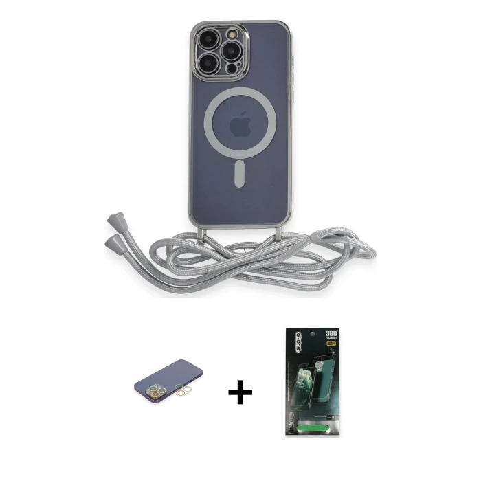 ieg™ iPhone 12 Pro Max Kılıf Eksen Özel Seri - Şeffaf 360 Full Body Arka Koruyucu + Renkli Kamera Lens Koruma Cam - SI