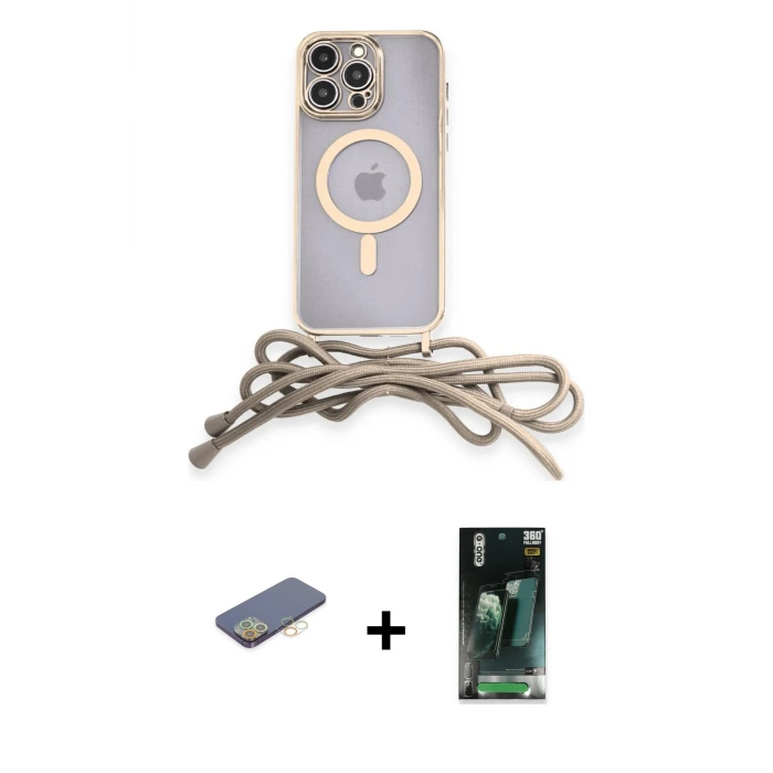 ieg™ iPhone 12 Pro Max Kılıf Eksen Özel Seri - Şeffaf 360 Full Body Arka Koruyucu + Renkli Kamera Lens Koruma Cam - SI