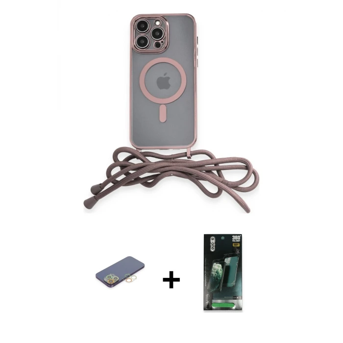 ieg™ iPhone 12 Pro Max Kılıf Eksen Özel Seri - Şeffaf 360 Full Body Arka Koruyucu + Renkli Kamera Lens Koruma Cam - SI