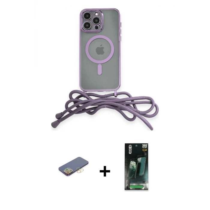 ieg™ iPhone 12 Pro Max Kılıf Eksen Özel Seri - Şeffaf 360 Full Body Arka Koruyucu + Renkli Kamera Lens Koruma Cam - SI
