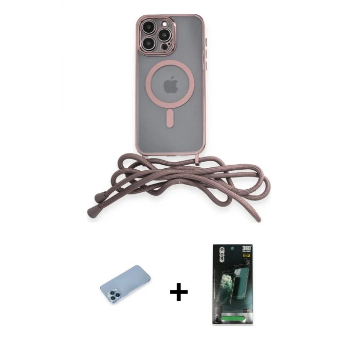 ieg™ iPhone 12 Pro Max Kılıf Eksen Özel Seri - Şeffaf 360 Full Body Arka Koruyucu + Shine Kamera Lens Koruma Cam - MI