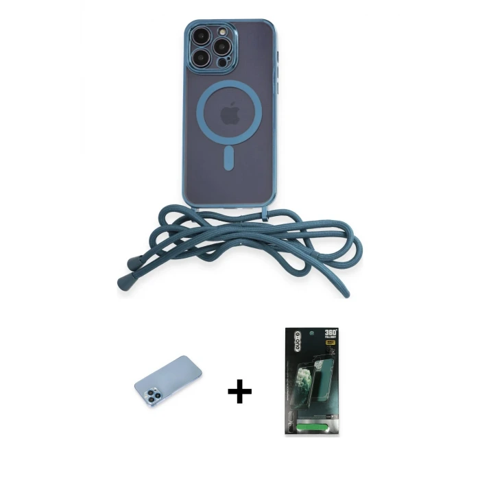 ieg™ iPhone 12 Pro Max Kılıf Eksen Özel Seri - Şeffaf 360 Full Body Arka Koruyucu + Shine Kamera Lens Koruma Cam - MI