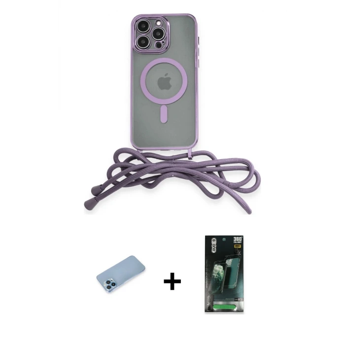 ieg™ iPhone 12 Pro Max Kılıf Eksen Özel Seri - Şeffaf 360 Full Body Arka Koruyucu + Shine Kamera Lens Koruma Cam - MI