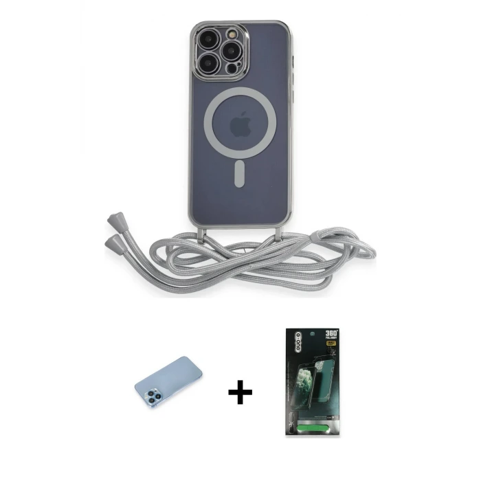 ieg™ iPhone 12 Pro Max Kılıf Eksen Özel Seri - Şeffaf 360 Full Body Arka Koruyucu + Shine Kamera Lens Koruma Cam - MI