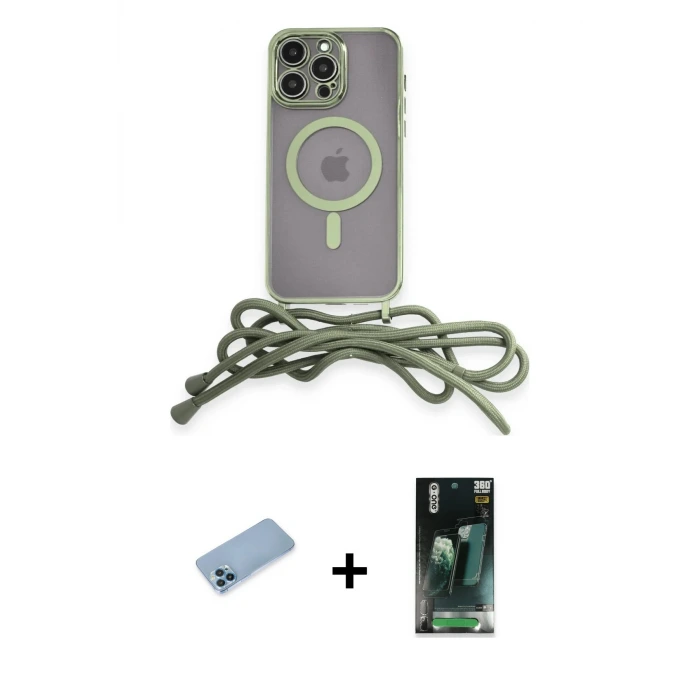 ieg™ iPhone 12 Pro Max Kılıf Eksen Özel Seri - Şeffaf 360 Full Body Arka Koruyucu + Shine Kamera Lens Koruma Cam - MI