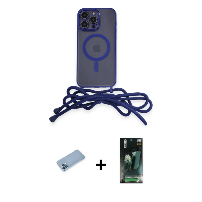 ieg™ iPhone 12 Pro Max Kılıf Eksen Özel Seri - Şeffaf 360 Full Body Arka Koruyucu + Shine Kamera Lens Koruma Cam - MI
